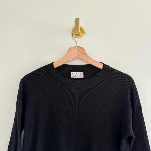 FRAME Cashmere-Silk Blend Ribbed Knit 3/4 Sleeve Sweater Black XS - Picture 3 of 8